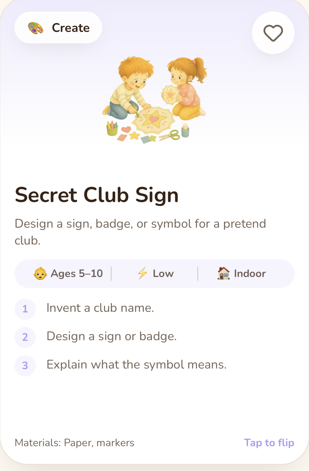 Secret Club Symbol activity card in the Bondie app