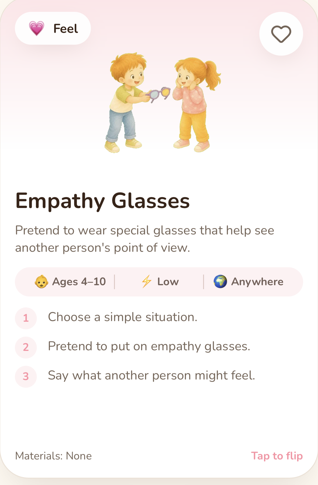 Empathy Glasses activity card in the Bondie app