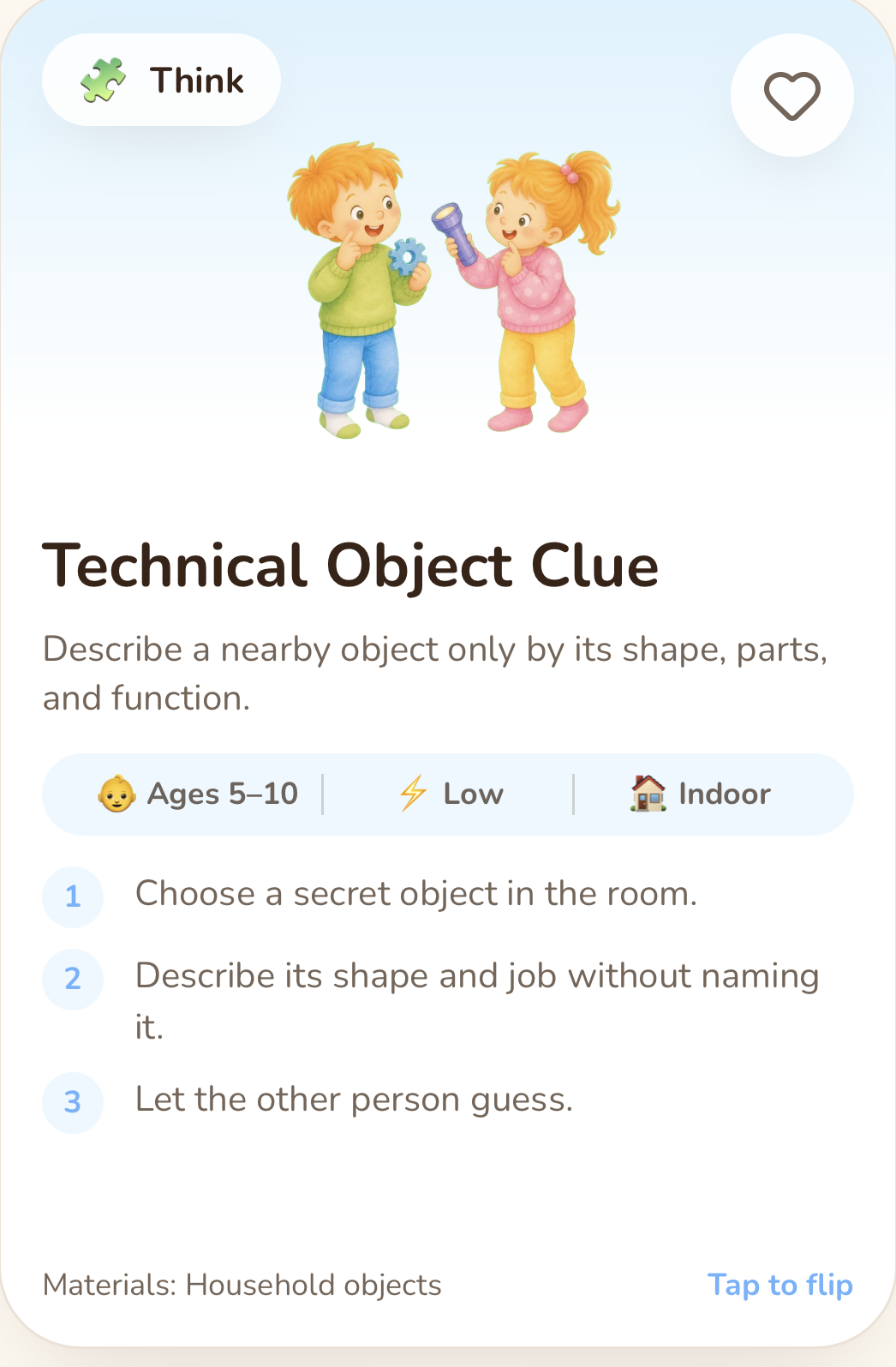 Object Clue activity card in the Bondie app