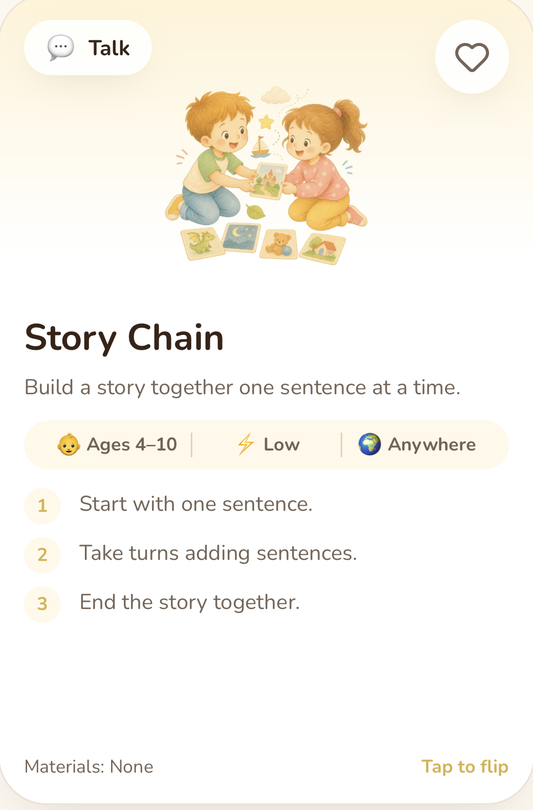 Story Chain activity card in the Bondie app