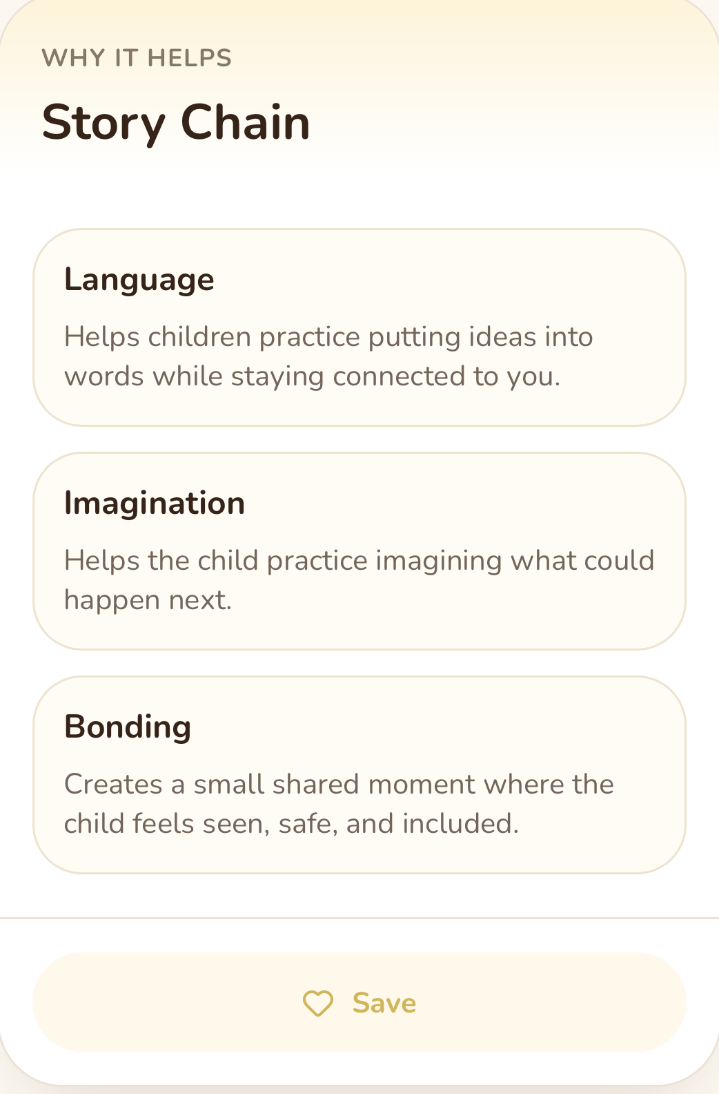 Story Chain benefit card in the Bondie app
